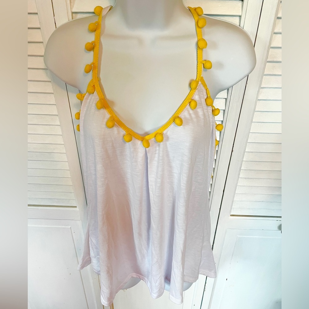 White Yellow Pom Pom Tank Top Size Large